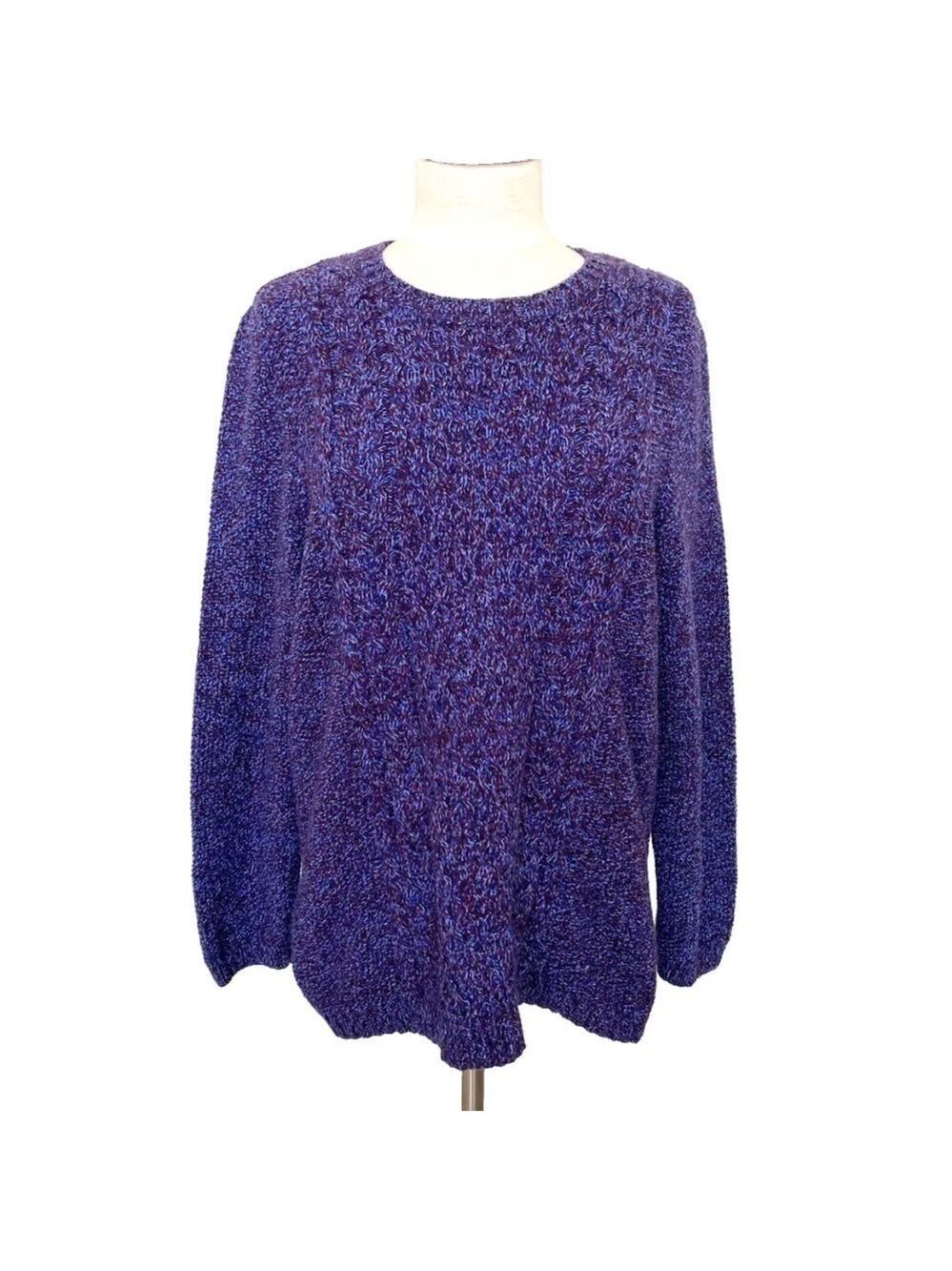 Talbots Merino Wool Blend Cable Knit Sweater Sz XL Side Zippers Blue Purple
